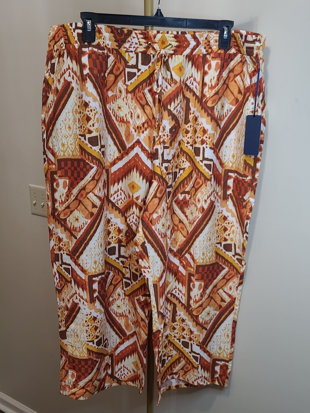 NWT RACHEL Rachel Roy Cropped Wide Leg Abstract Patterned Pull-On Pants size 3X